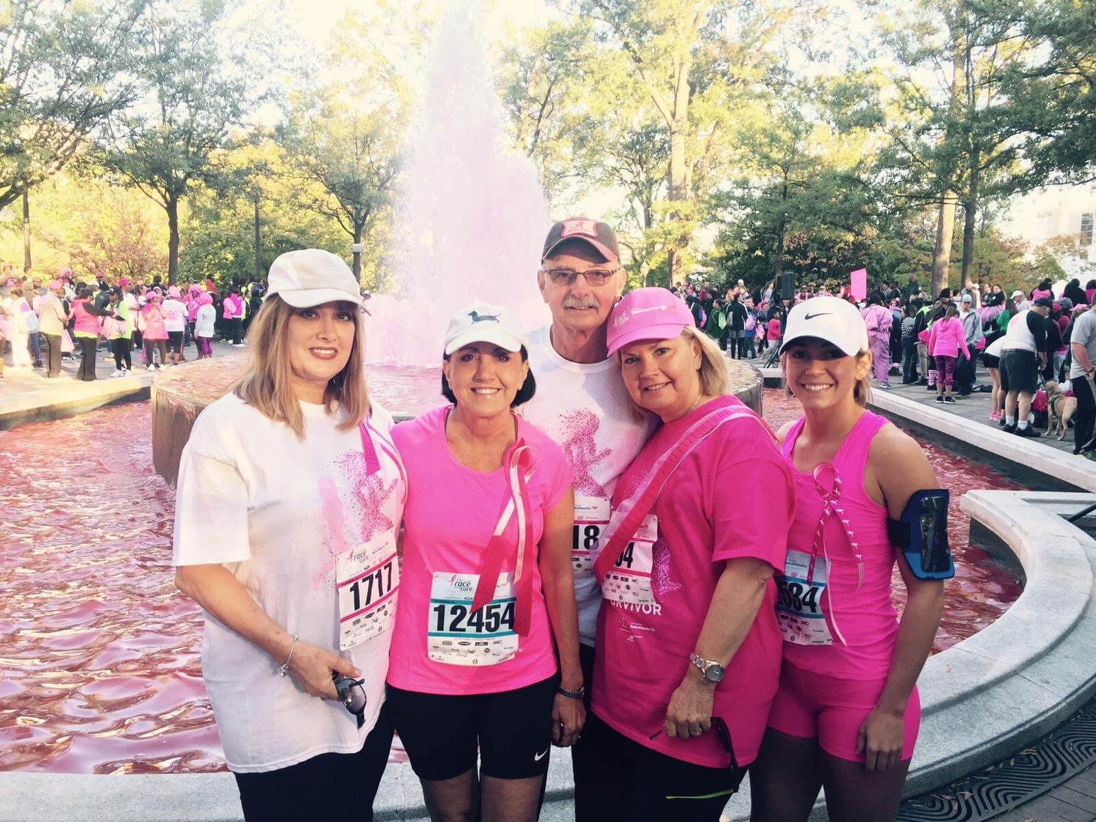 Dianne Tucker, Beverly Seeley, Rick Morrell, Pam Morrell and Mimi Seeley at the Race for the Cure