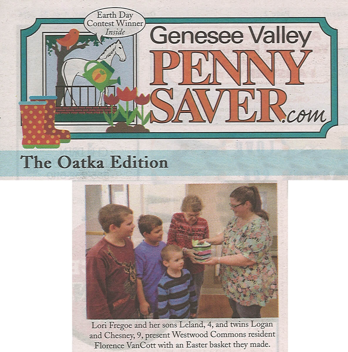 Westwood Commons Easter photo in the Genesee Valley Penny Saver April 22, 2016