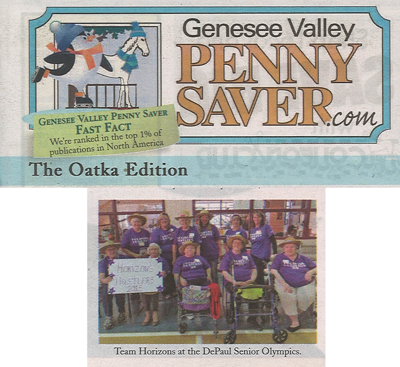 Horizons Senior Olympics, in the Genesee Valley Penny Saver January 15, 2016