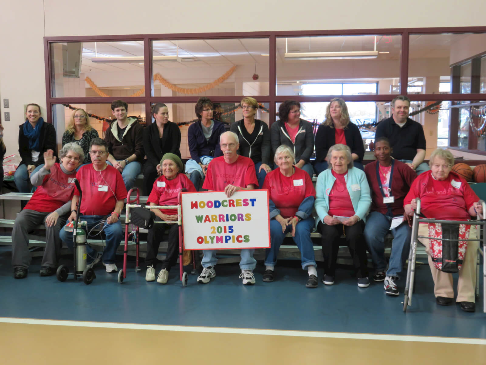 A group photo of Woodcrest Commons senior Olympics team 