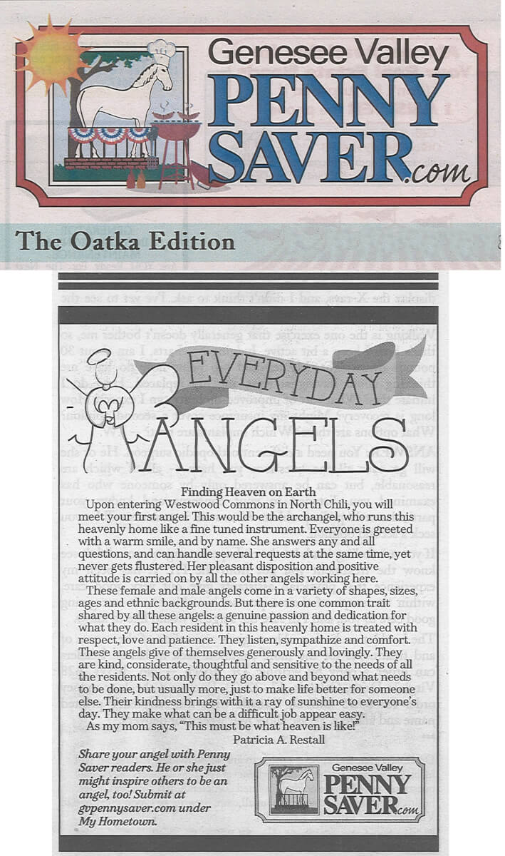 Westwood Commons Everyday Angels, story in the Genesee Valley Penny Saver May 20, 2016