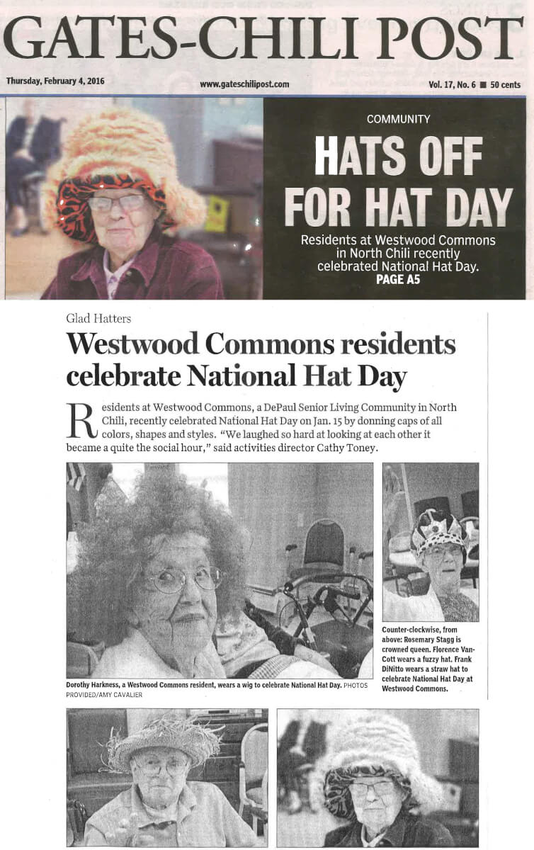 Westwood Commons Hat Day story in the Gates Chili Post February 4, 2016