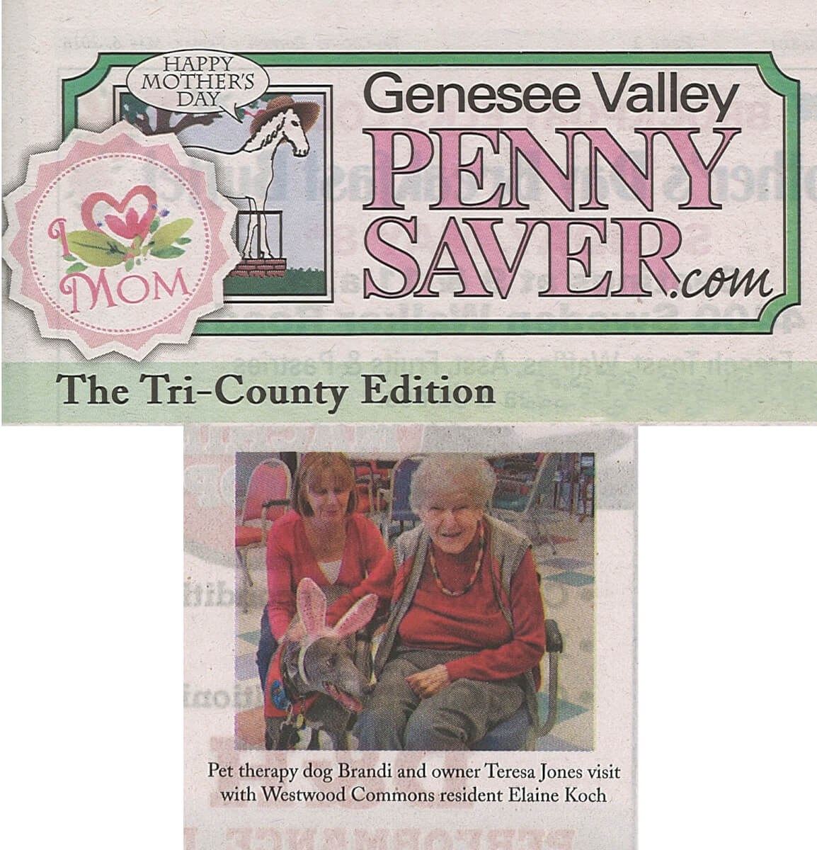 Westwood Commons Pet Therapy photo in the Genesee Valley Penny Saver May 6, 2016