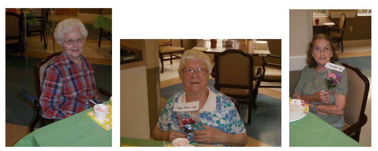 Cambridge House residents Ava Ward, Bina Coffey and Freida Beausoleil celebrating Mother's Day