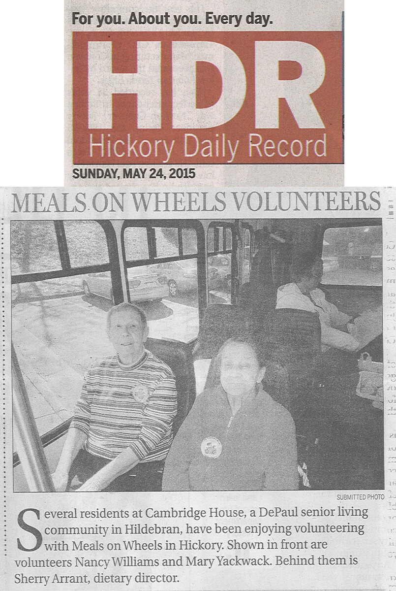 Cambridge House Volunteers for Meals on Wheels Photo in the Hickory Daily Record May 24, 2015