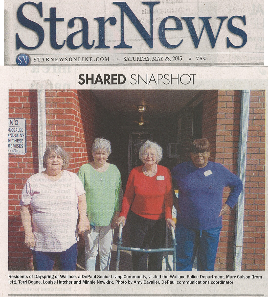 Dayspring of Wallace visits the police department photo in the Star News May 23, 2015