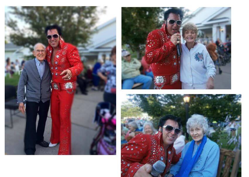 Elvis impersonator with Glenwell residents Arthur Abramowski, Virginia 'Jean' Prybylski, and Mary Hill.