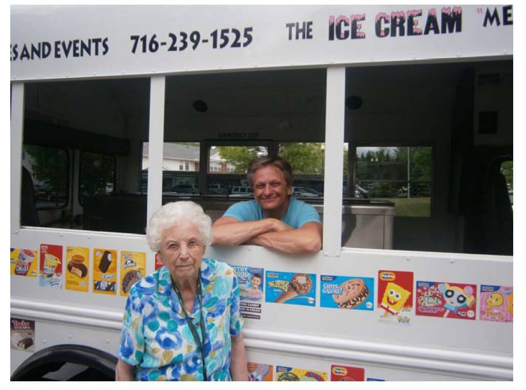 Glenwell resident Mildred Ernst with Tom Jurkovic, owner of the Ice Cream Men.
