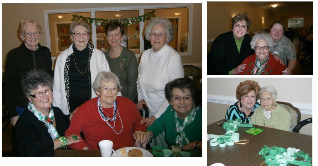 Members of Women on a Mission pictured with residents of Hickory Village Memory Care on St. Patrick's Day