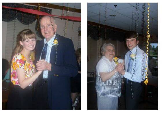 Students slow dancing with Horizons residents at the Senior Ball