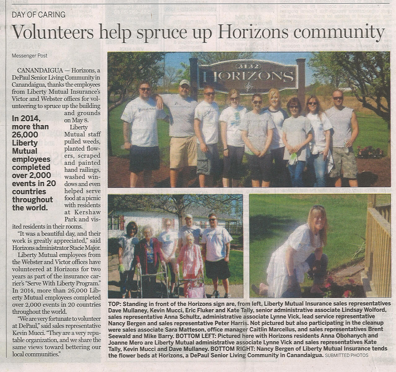 Horizons Day of Caring article and photos in the Daily Messenger May 27, 2015