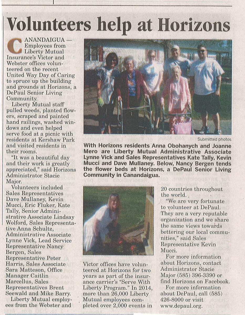 Horizons Day of Caring article in the Finger Lakes Times May 24, 2015