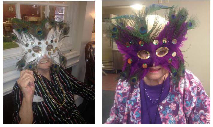 Pee Dee Gardens residents Jennie Graham and Florence Barton show off their Mardi Gras masks