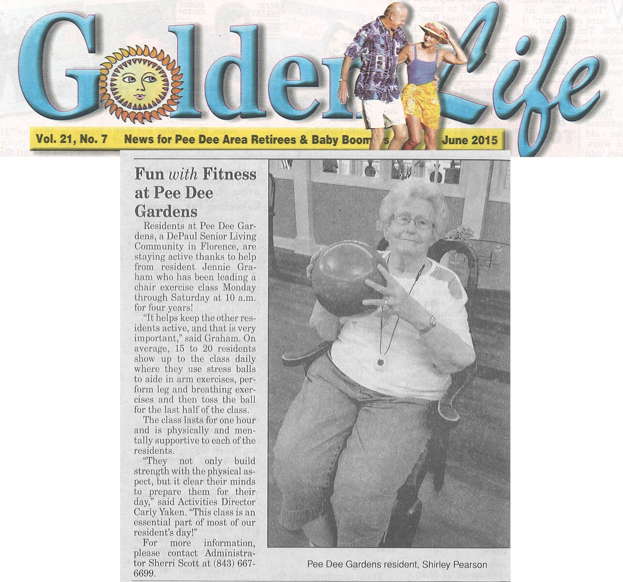 Pee Dee Gardens Senior Fitness Day, June 2015 story in the Golden Life