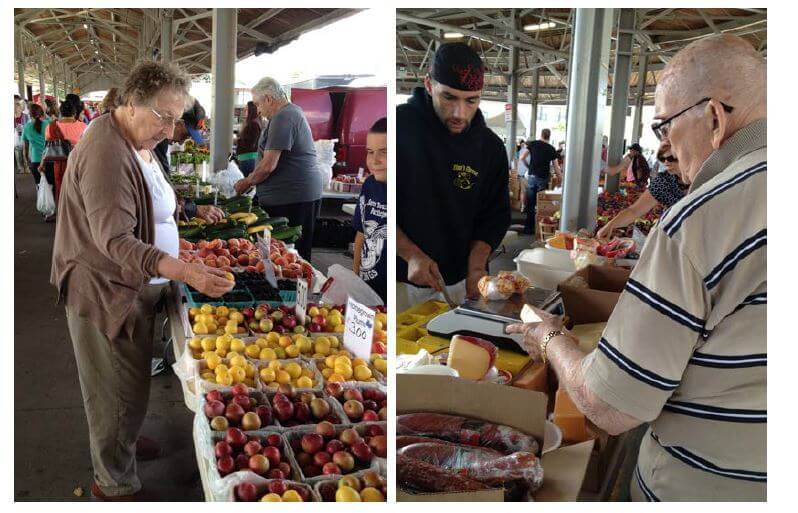 Woodcrest Commons residents picking out produce at the public market