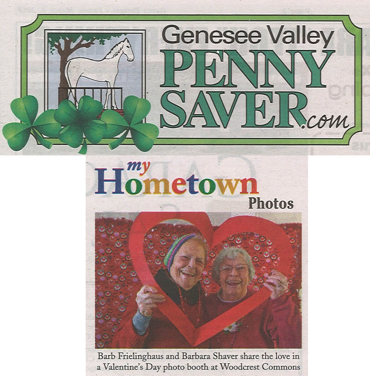 Woodcrest Commons Resident Valentine's Day photo in the Genesee Valley Penny Saver March 6, 2015