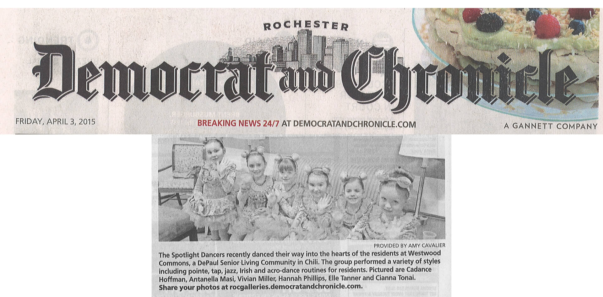 Westwood Commons hosts the Spotlight Dancers photo in the Democrat and Chronicle April 3, 2015