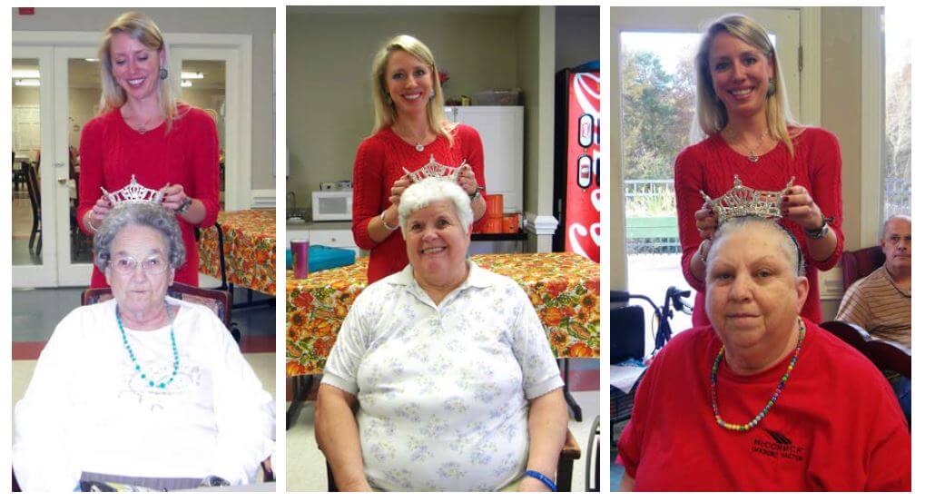 Miss South Carolina 2009 Winner Katherine Southard placing her crown on Woodridge residents' heads