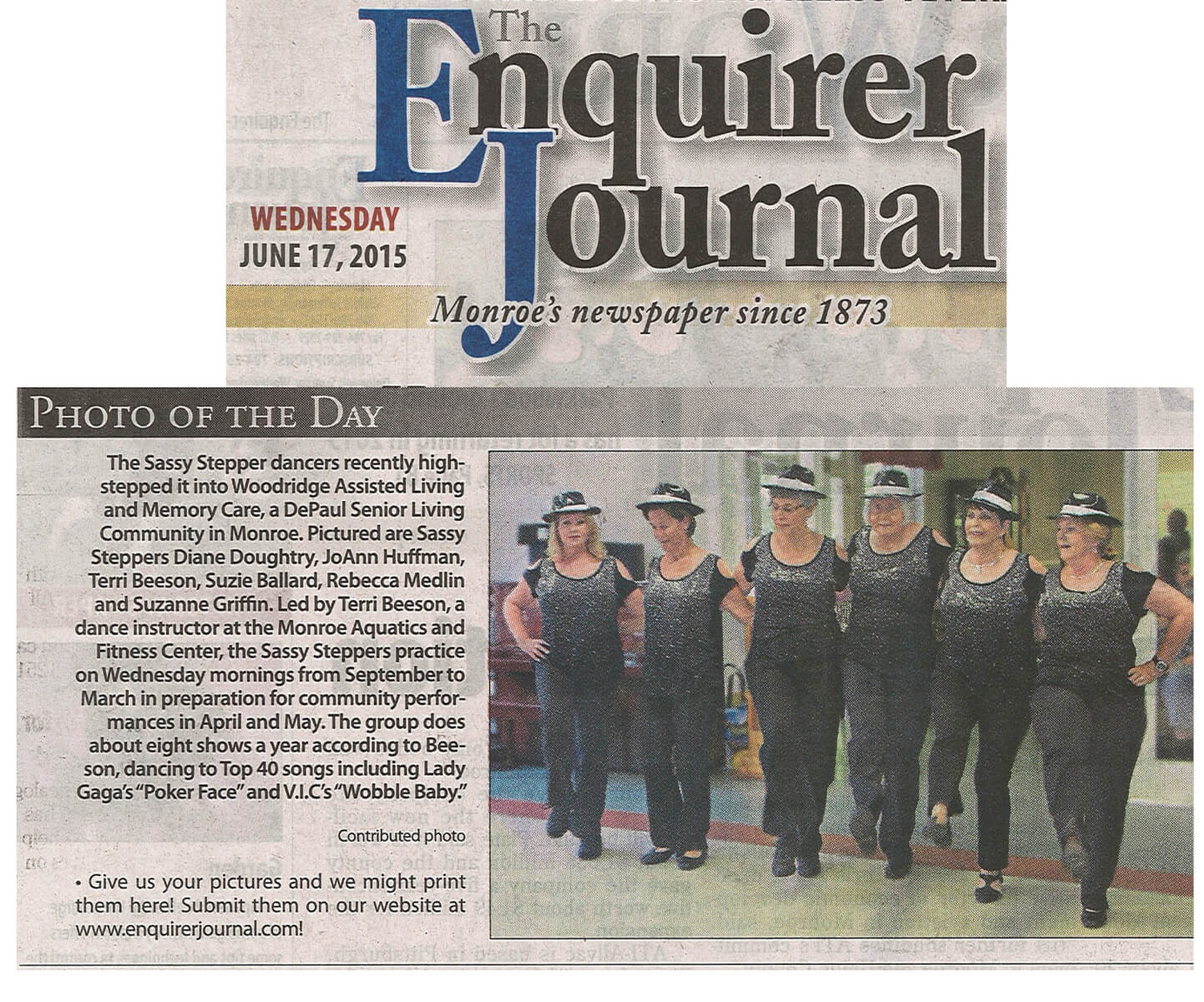 Woodridge gets a visit from Sassy Steppers story in the Enquirer Journal June 17, 2015