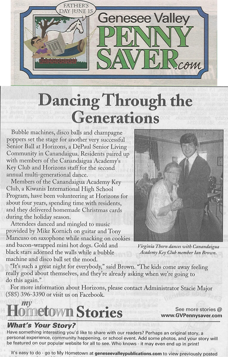 Horizons Senior Ball Article in the Genesee Valley Penny Saver June 27, 2014