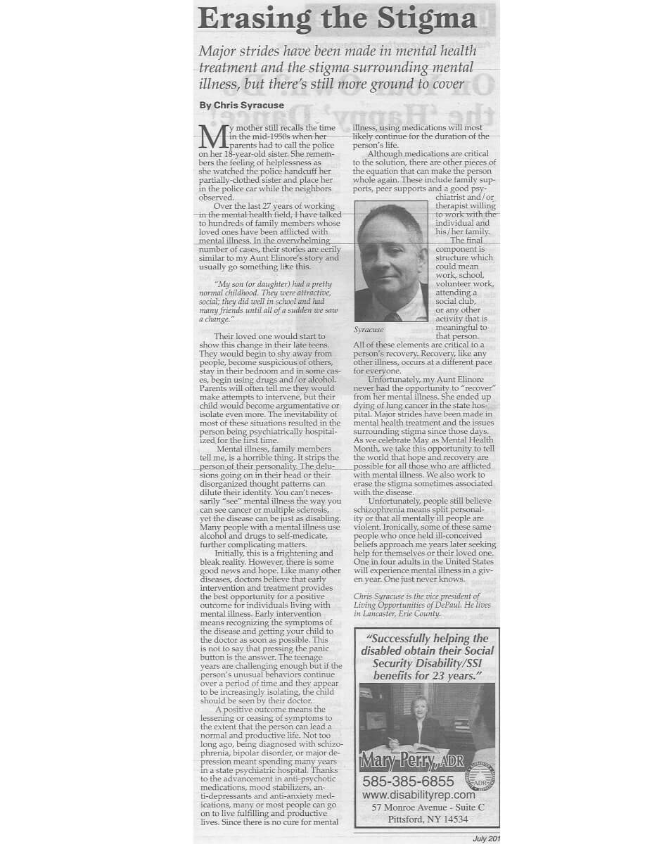 IGH July 2014 Article about Chris Syracuse 'Erasing the Stigma'