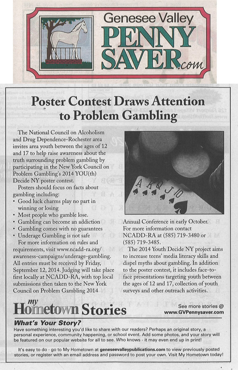NCADD-RA Poster Contest Article in the Genesee Valley Penny Saver August 22, 2014