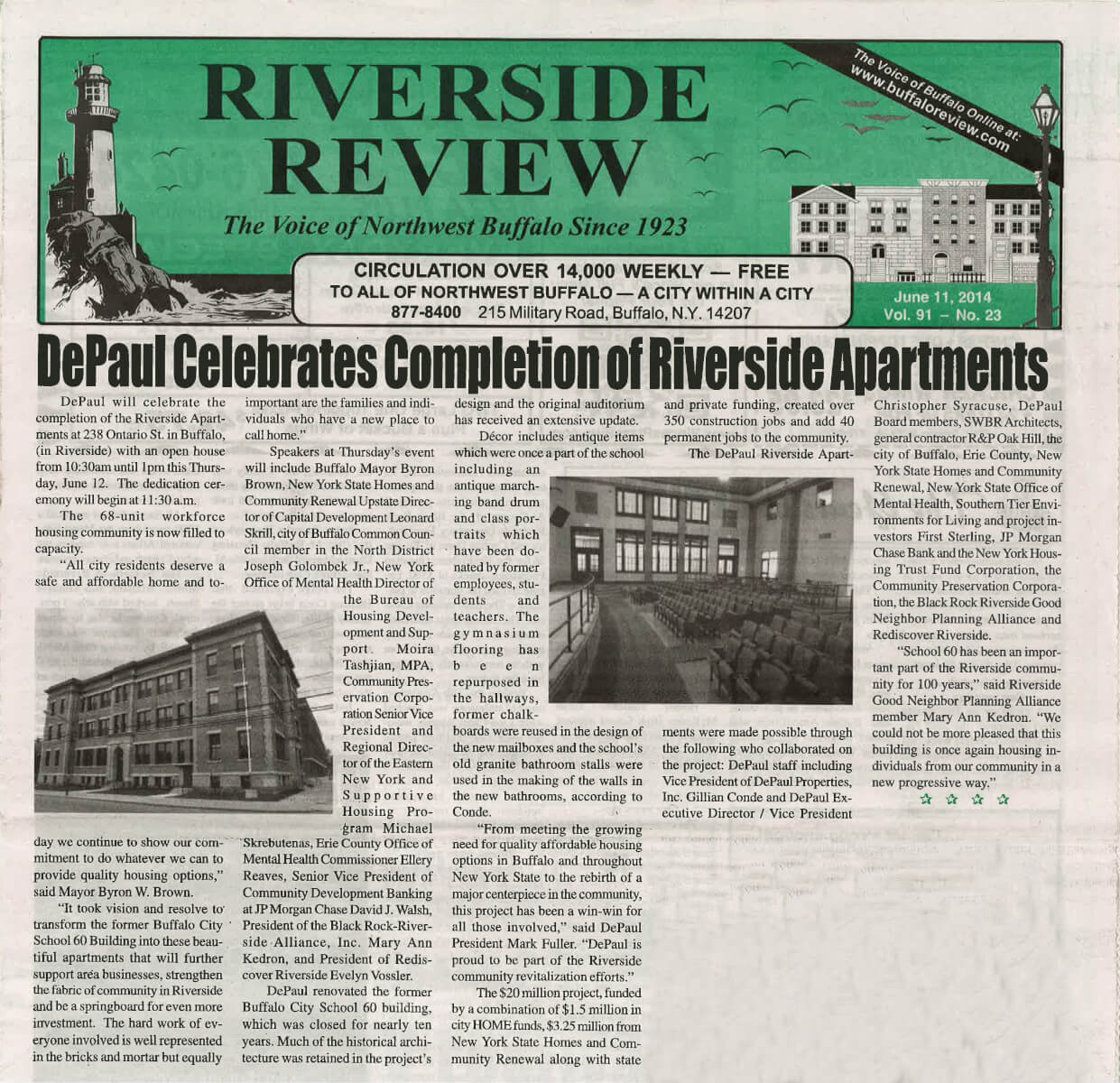 DePaul celebrates Completion of Riverside Apartments Article in the Riverside Review June 11, 2014