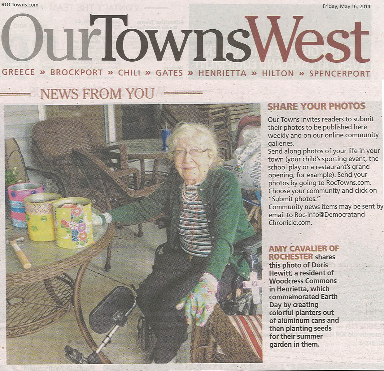 Woodcrest Commons celebrates Earth Day Article in the D&C Our Towns West May 16, 2014