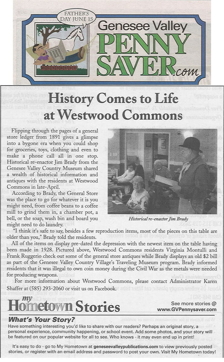 Westwood Commons Article in the Genesee Valley Penny Saver June 13, 2014