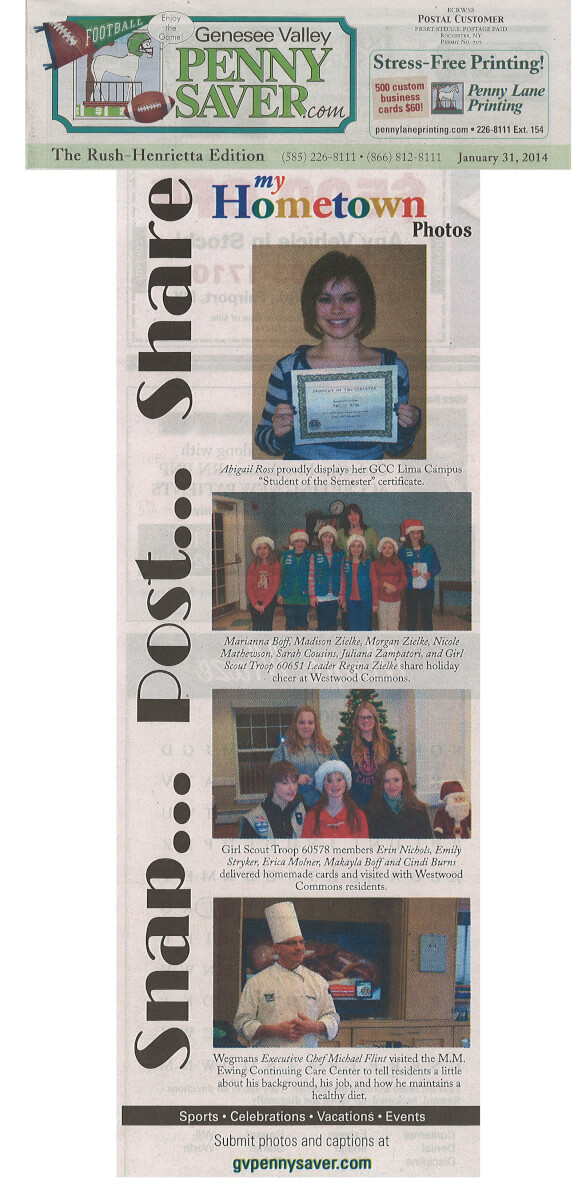 Westwood Commons Holiday Highlights in the Genesee Valley Penny Saver January 31, 2014