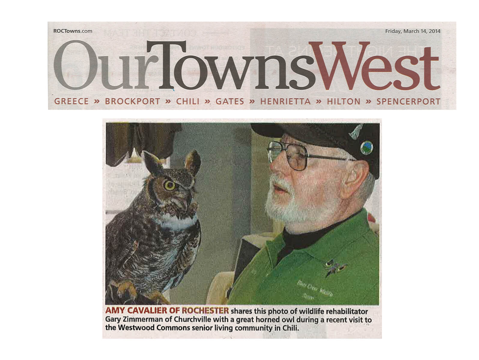 Westwood Commons Owl Wildlife Rehabilitator Visit Photo in OurTownsWest March 14, 2014