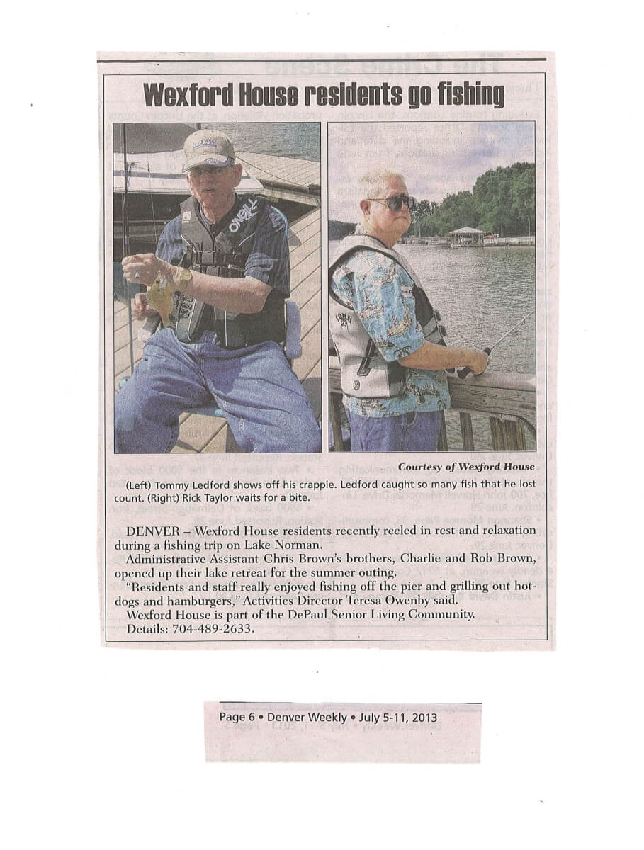 Wexford House residents go Fishing story in the Denver Weekly July 2013