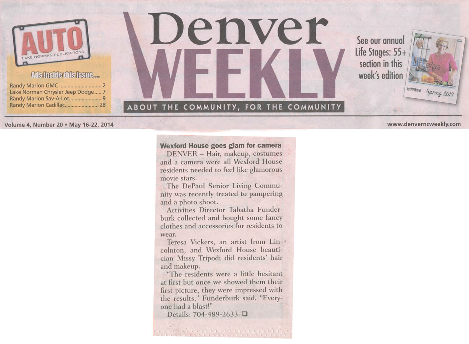 Wexford House Residents do Glamour Shots story in the Denver Weekly May 2014