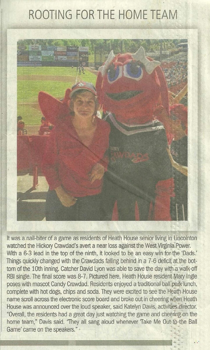 heath house crawdads baseball game story in the Gaston gazette 6-13-13