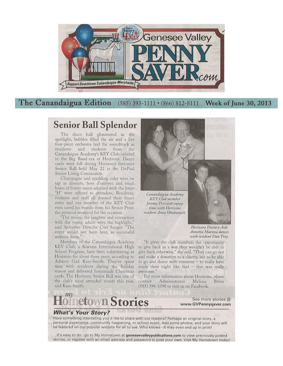 horizons senior ball story in the Genesee Valley Penny Saver 6-30-13