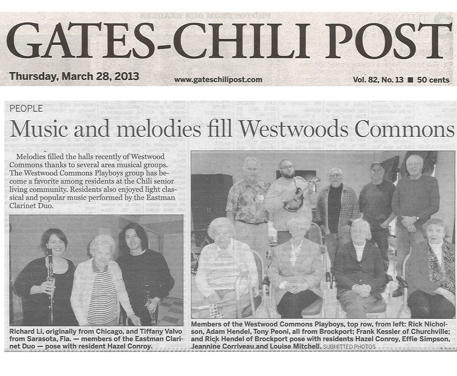Westwood Commons Musicians Story in the Gates Chili Post March 28, 2013
