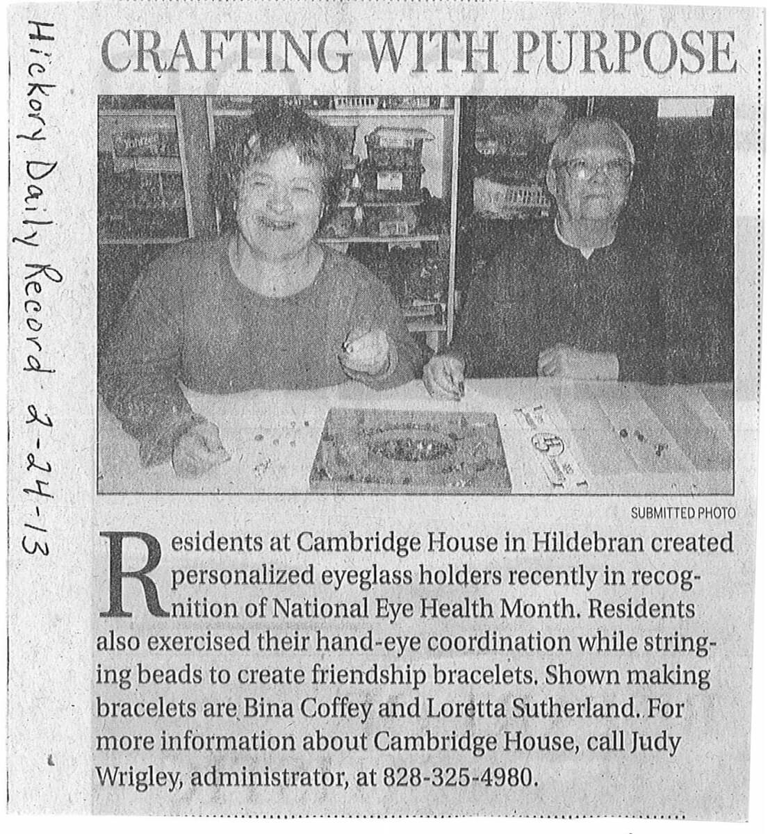 Cambridge house crafts with purpose story hickory daily record February 24, 2013