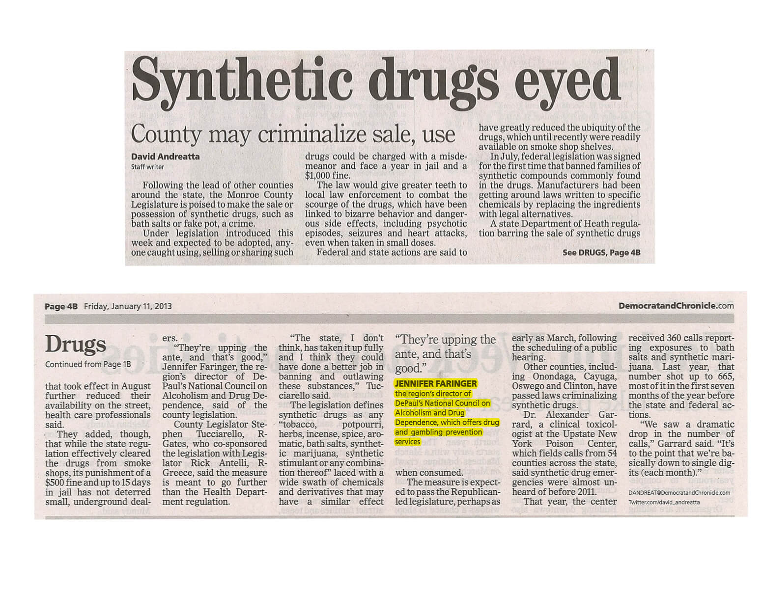 NCADD-RA Synthetic Drugs Eyed Article in the Democrat and Chronicle