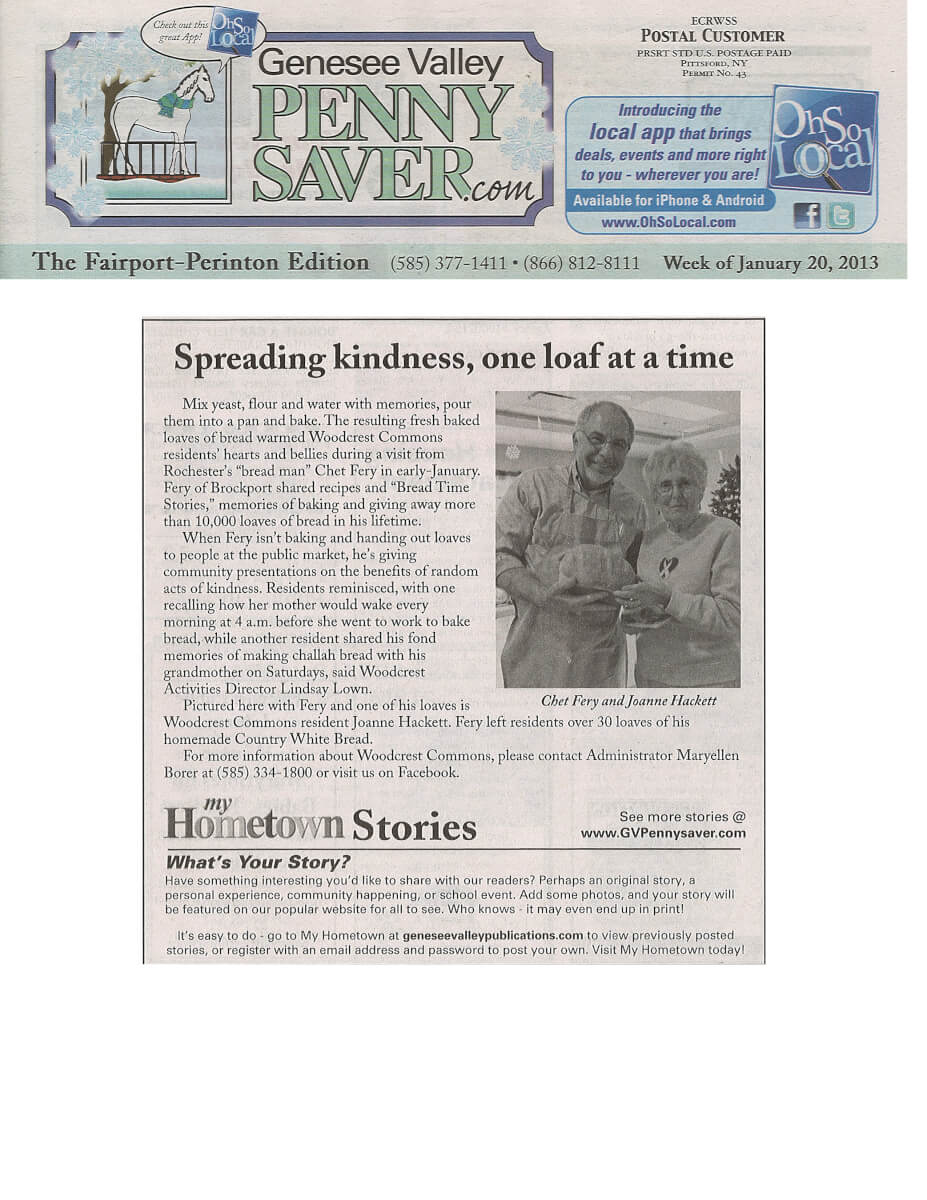 Woodcrest Commons Breadtime Stories in the Genesee Valley Penny Saver January 20, 2013