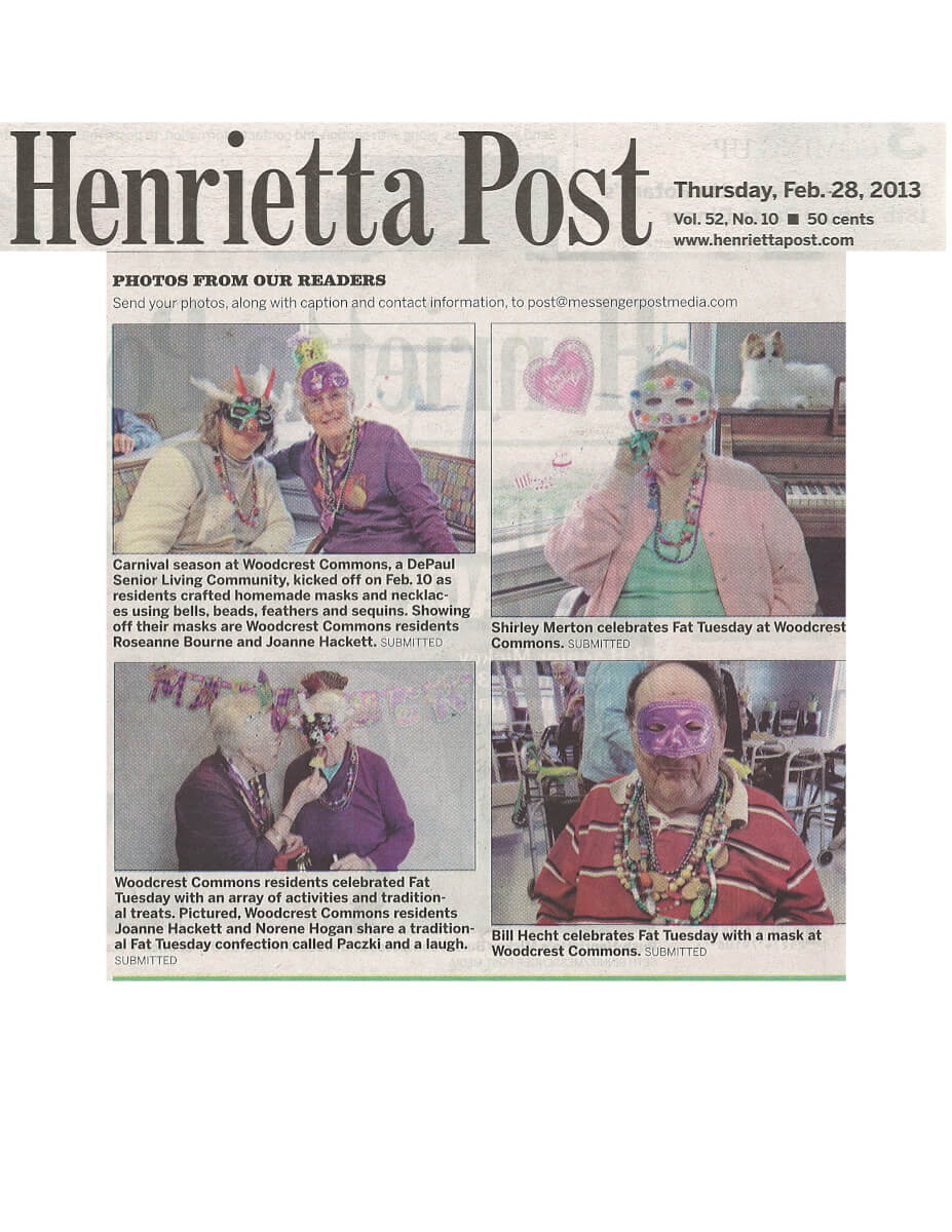 Woodcrest Commons Mardi Gras Story in the Henrietta Post February 28, 2013