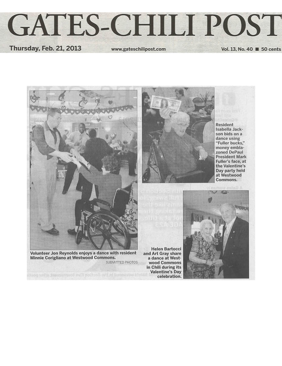 Westwood Commons Valentines Day Story in the Gates-Chili Post February 21, 2013