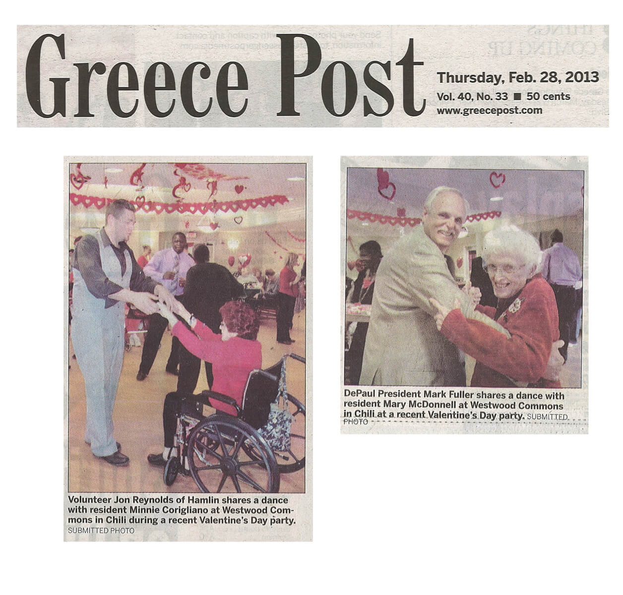 Westwood Commons Valentines Day Story in the Greece Post February 28, 2013