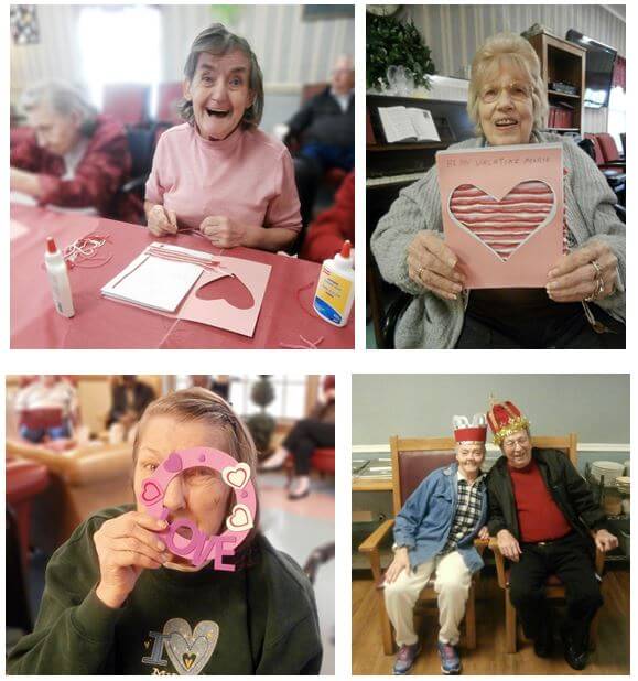 Twelve Oaks, A DePaul Senior Living Community residents making various Valentine's Day crafts