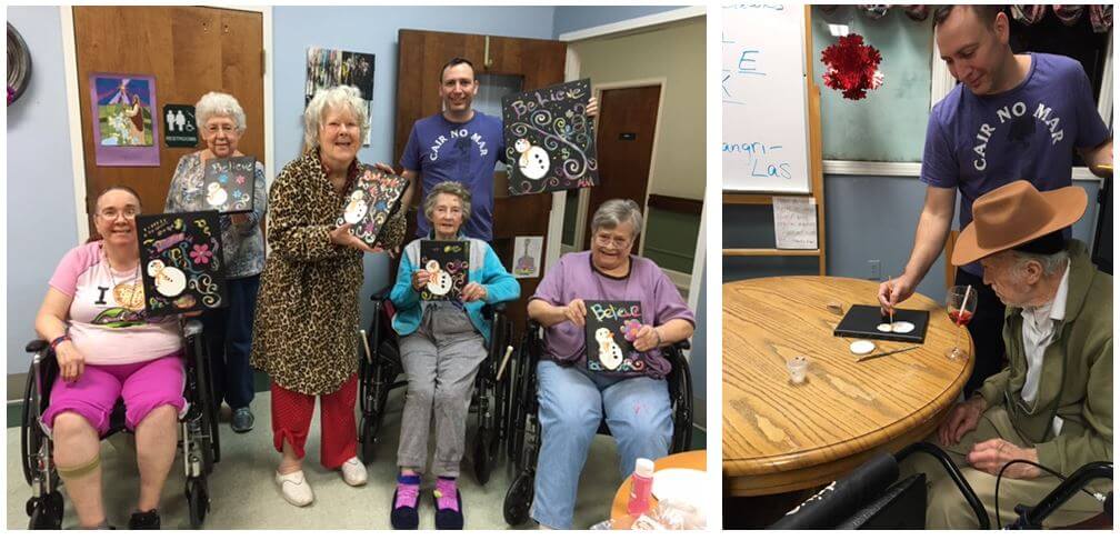 Southfork residents Brenda Bailey, Libby Carter, Betty Conner, Rose Mary Reilly, Pat Mitchell and Donald Hauser with artist Marcus Melton