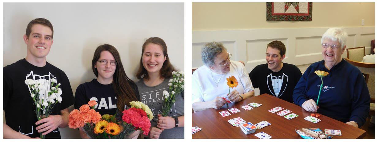  Brandon, Violet Schullock and Sara Villia stopped in to deliver flowers to the residents of Westwood Commons in North Chili, NY