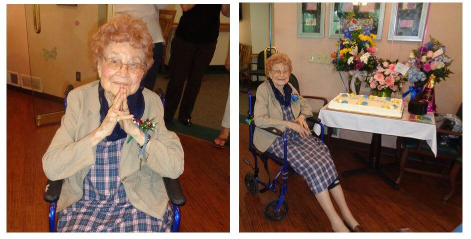 Horizons resident Mary Stanton celebrating her 100th birthday with DePaul! 