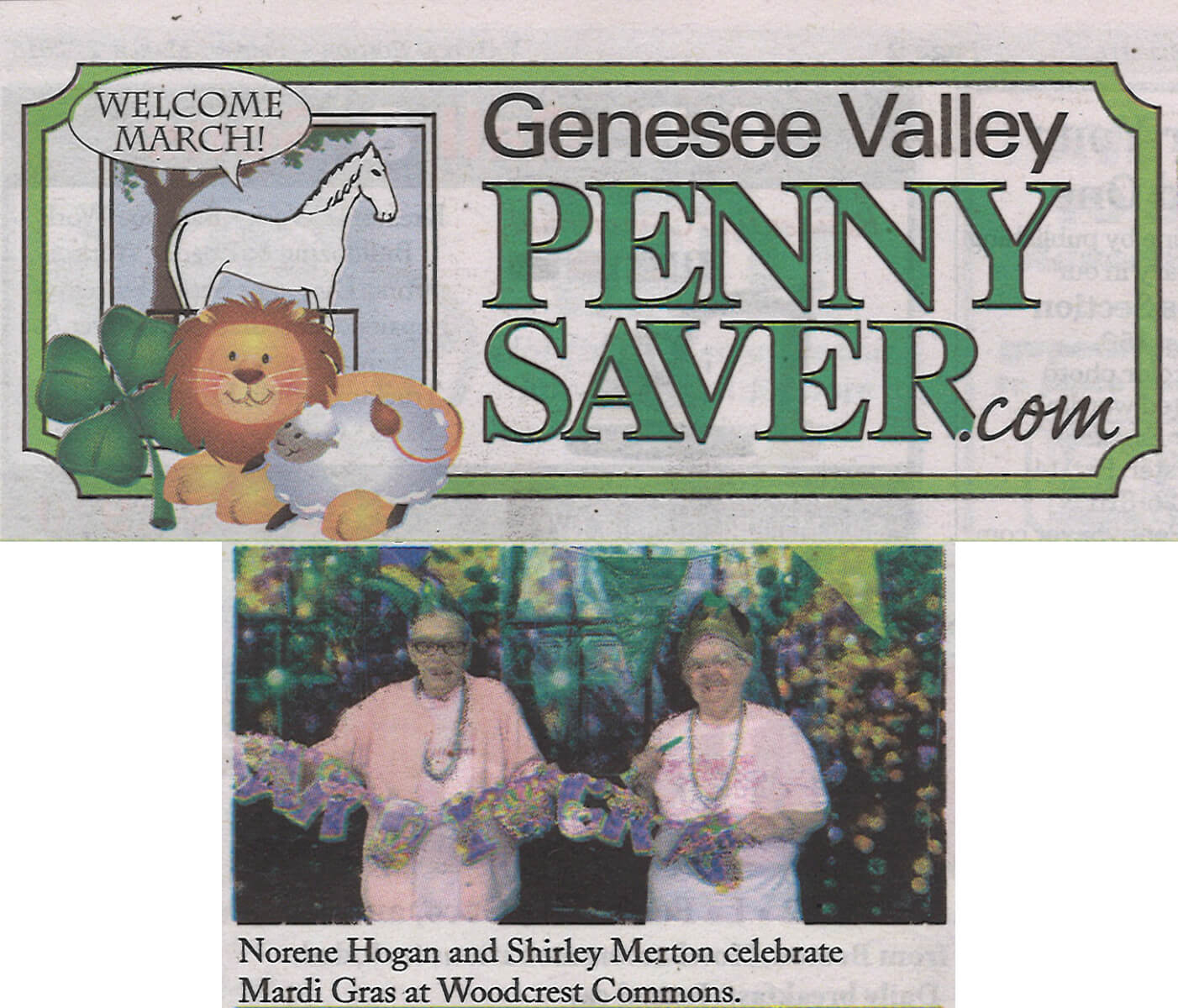 Woodcrest Commons Residents celebrated Mardi Gras, photo in the Genesee Valley Penny Saver